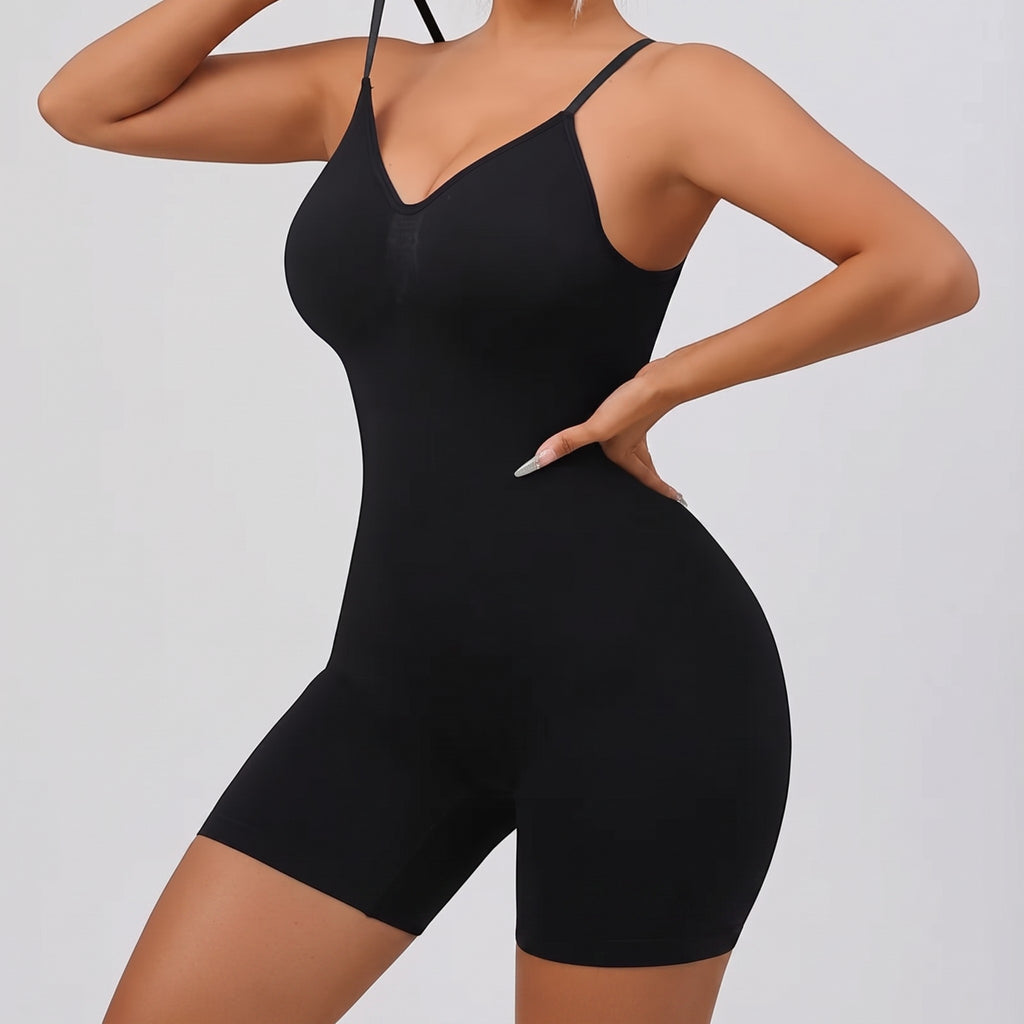 Body moldeador zafiropulse negro de una pieza con tirantes finos y diseño de control suave para una silueta estilizada