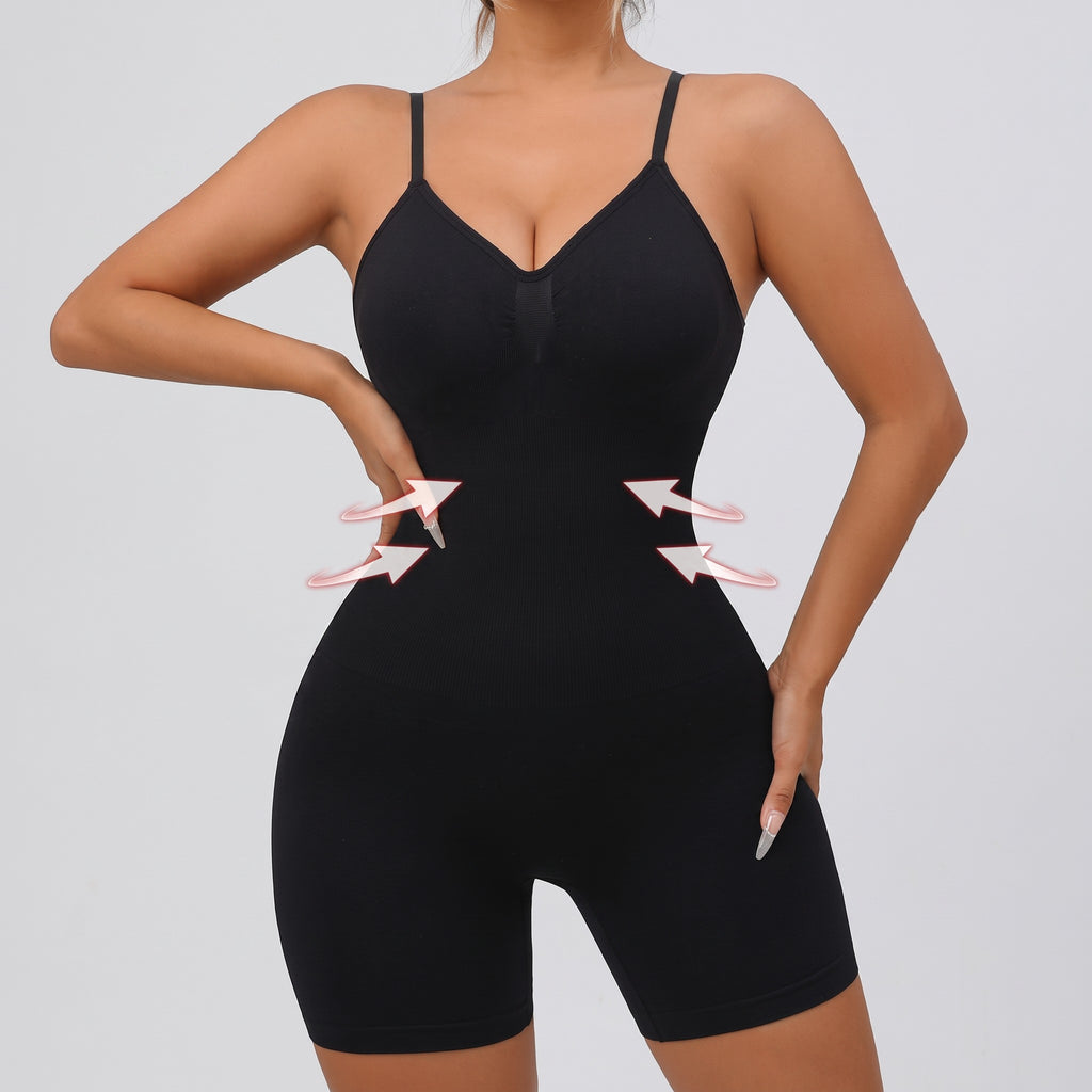 Body moldeador zafiropulse negro de una pieza con tirantes finos y diseño de control suave para una silueta estilizada