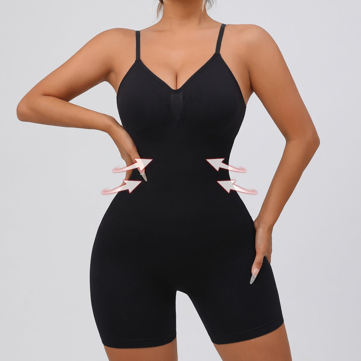 Body moldeador zafiropulse negro de una pieza con tirantes finos y diseño de control suave para una silueta estilizada