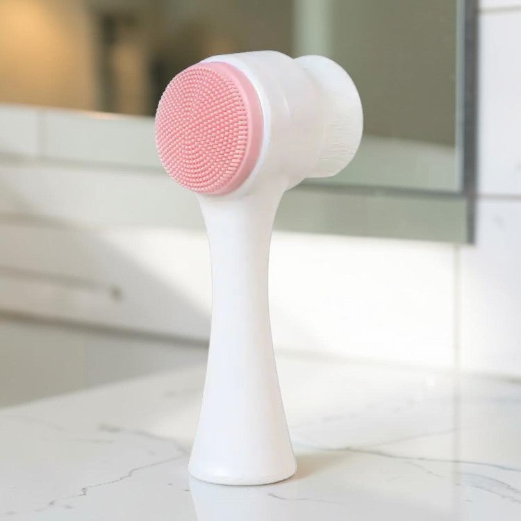 Cepillo facial zafiropulse PERENNE con cabezal de silicona rosa y cerdas blancas para limpieza profunda y exfoliación