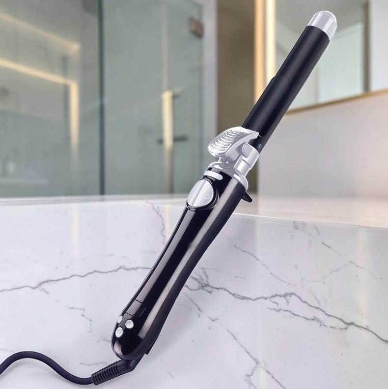 Rizador de pelo automático zafiropulse PERENNE Air-Wave Pro en color negro con detalles plateados y diseño ergonómico
